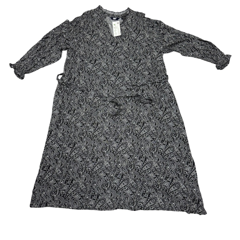 Lands End Womens 1X Paisley EcoVero Viscose Midi Dress Black White NWT